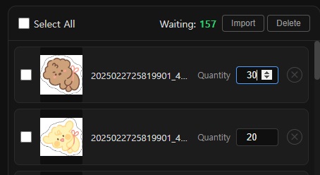 Entering quantities in the thumbnail list