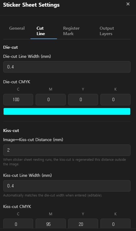 Sticker Sheet — Cut Line Settings